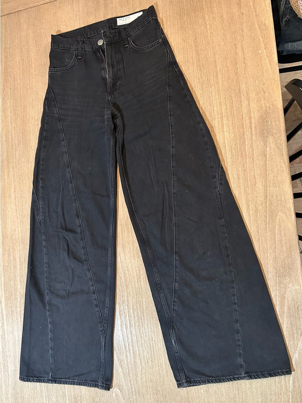 Rag & Bone Sofie Paneled Twisted Seam High Rise Wide Leg Jeans Size 25